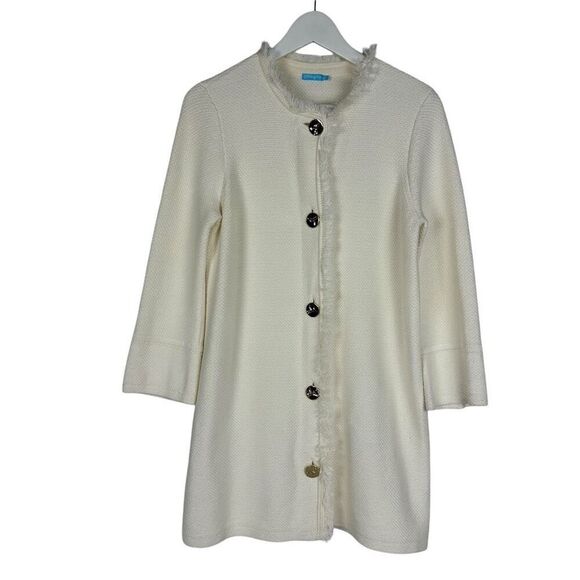 J. McLaughlin Sweaters - J. McLaughlin Cream Fringe Trim Long Cardigan size Medium